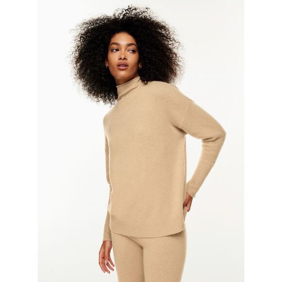 NWOT Aritizia The Group Babaton Tan Cashmere Format Luxe Turtleneck Cashmere M - Picture 1 of 4